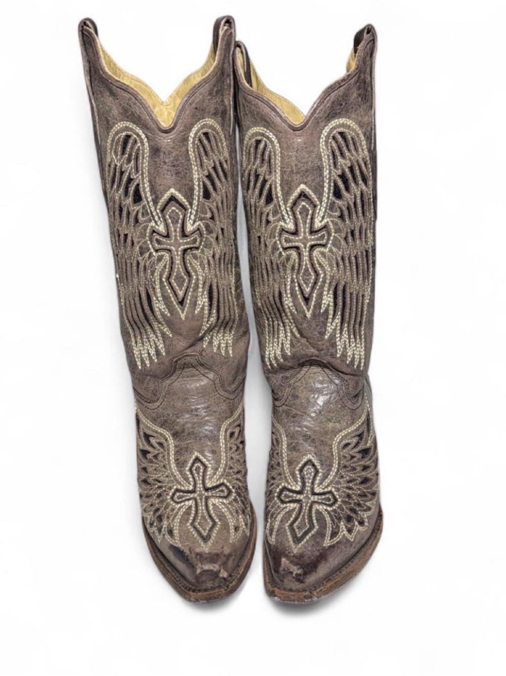 Embroidered Wing & Cross Brown Cowboy Boots